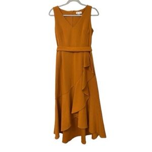 Calvin Klein Women's Burnt Orange Ruffle Hem Sheath Elegant Sleeveless Dress